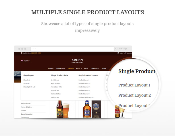 Múltiples diseños de producto único Arden: tema de WordPress para cervecería y pub moderno